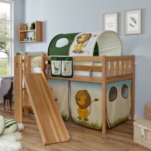 Massivio Kinderspielbett mit Rutsche und Tunnel Buche Massivholz