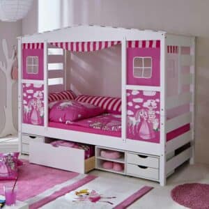 Massivio Spielbett in Weiß Rosa Prinzessin Design